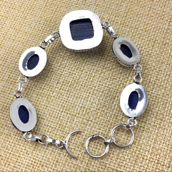 New Faceted Sapphire Crystal Stone & Dichroic Acrylic Silver Bracelet 7 - 7.5 - Picture 7 of 8
